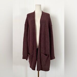 Free People Open-Front Wool Cashmere Blend Cardigan Cocoa Deep Purple Large